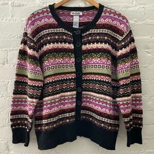 Vintage Tiara International Sweater Womens Colorful Fair Isle Button Knit Y2K